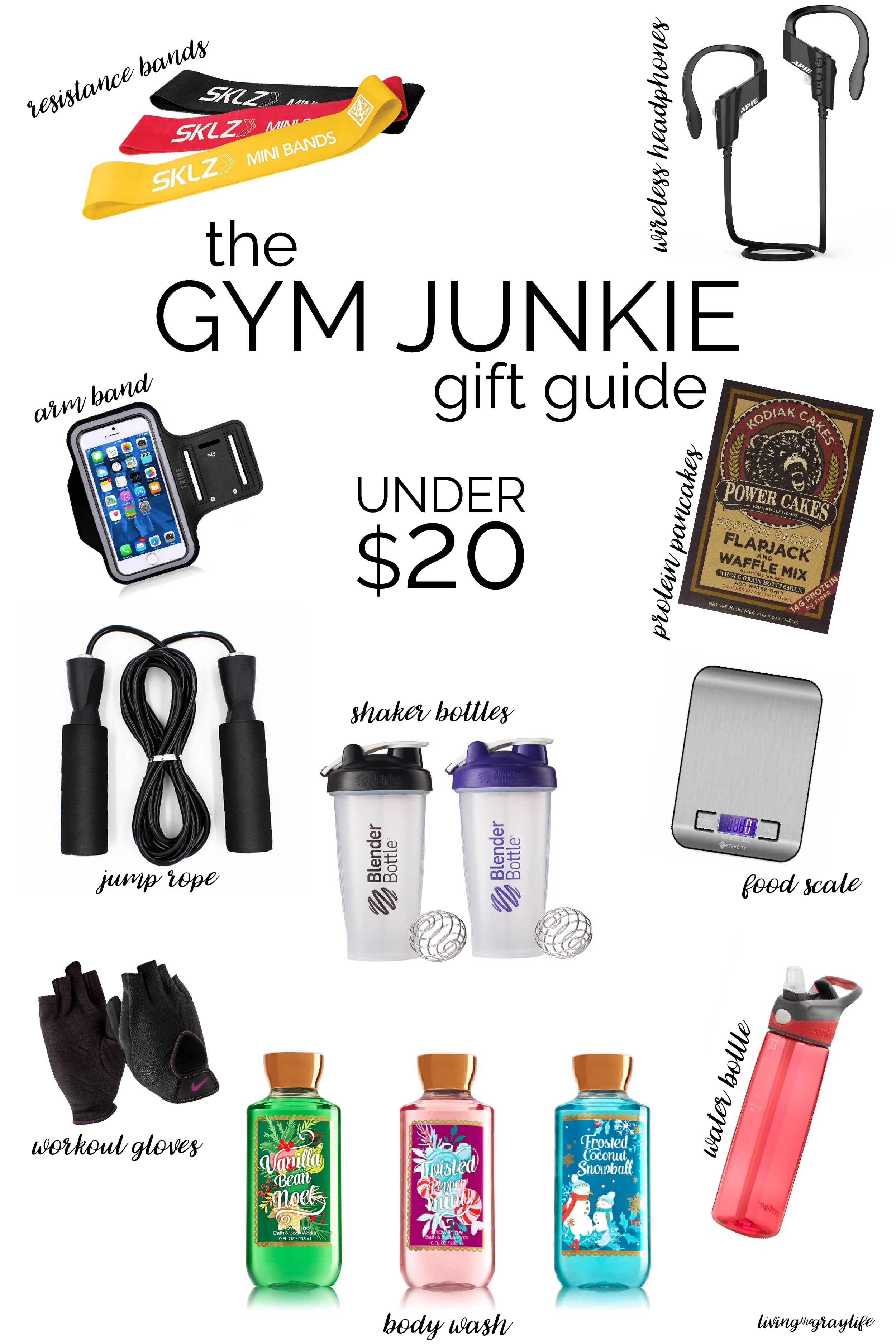 FITNESS GIFT GUIDE. Perfect gifts for the gym junkie in your life. All under $20! | Gym Junkie Gift Guide